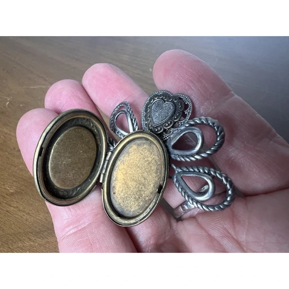 Silver Gold Heart‎ Angel Locket Brooch Pin TRESKA Signed